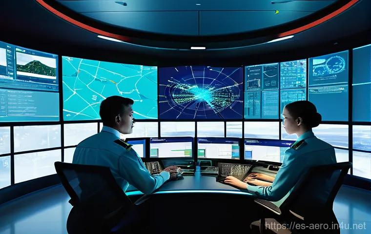 AI 기반 항공 관제 시스템 - **Prompt 1: AI-Enhanced Air Traffic Control Room**
    A futuristic, brightly lit air traffic contro...