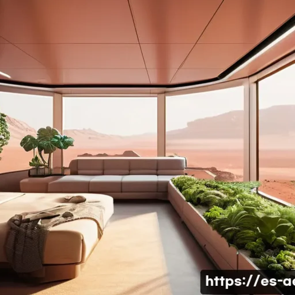 화성 이주 프로젝트 - A futuristic Mars habitat interior showcasing advanced radiation shielding materials and life-suppor...