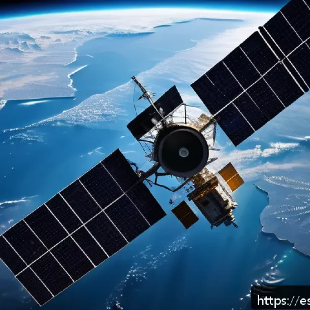 우주 방어 및 군사위성 - A high-tech military satellite orbiting Earth at night, equipped with advanced optical and radar sen...