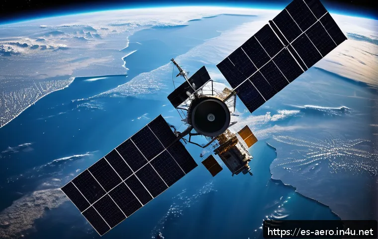 우주 방어 및 군사위성 - A high-tech military satellite orbiting Earth at night, equipped with advanced optical and radar sen...