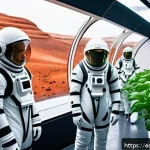 화성 거주 기술 - A futuristic Mars habitat interior showcasing an integrated hydroponic and aeroponic farming system ...